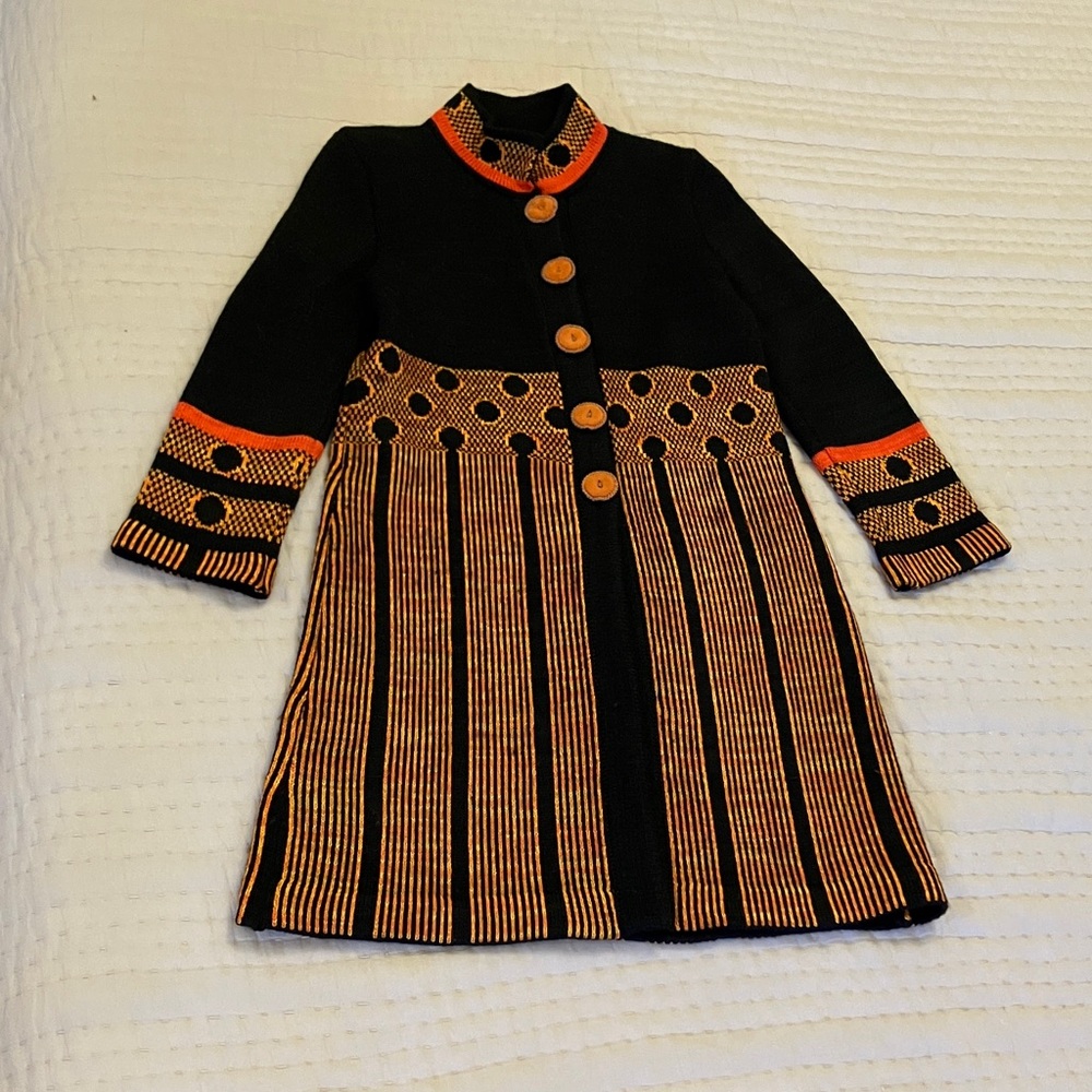 Artisanal Colombian Black and Orange Womens Cardigan Leather Buttons